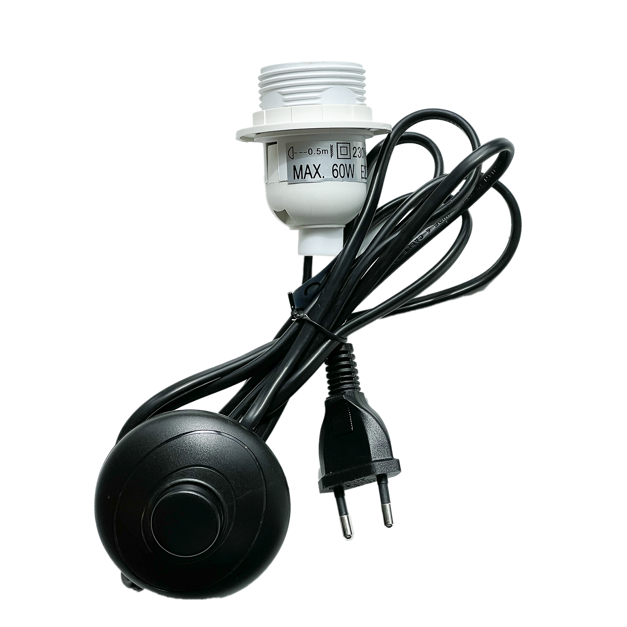 Sort fatningssæt med stikkontakt og afbryder